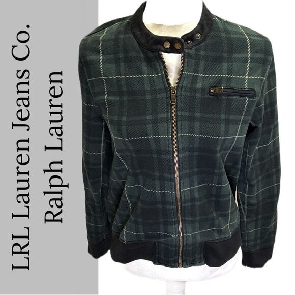 LRL Lauren Jeans Co. Ralph Lauren‎ Green Plaid Bomber Zip Tartan Jacket - Size M - Picture 1 of 1